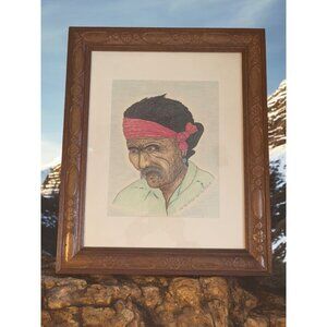 Native American Ink and Colored Pencil Sketches By GALE 14x17 Pressed wood Frame